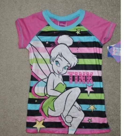 *Disney Tinkerbell Pajamas sz 4/6 Pink Short Sleeve Shirt & Pants & Lip 7 Pc Set - Picture 4 of 7